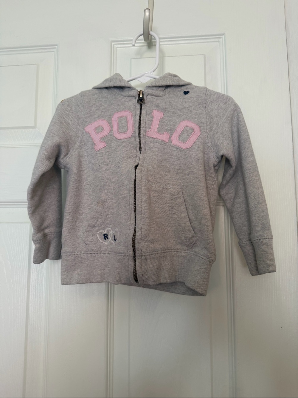 Polo Ralph Lauren Girls 3T Gray Pink Logo Full Zip Hoodie